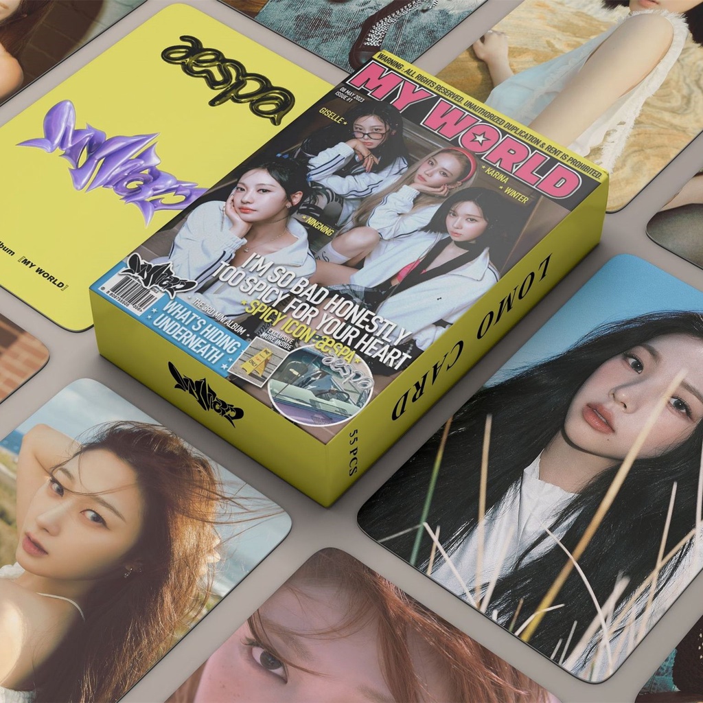 55pcs/box AESPA MY WORLD Photocards GISELLE WINTER KARINA NINGNING Lomo Cards 2023 Album Kpop Postcards New Arrivals