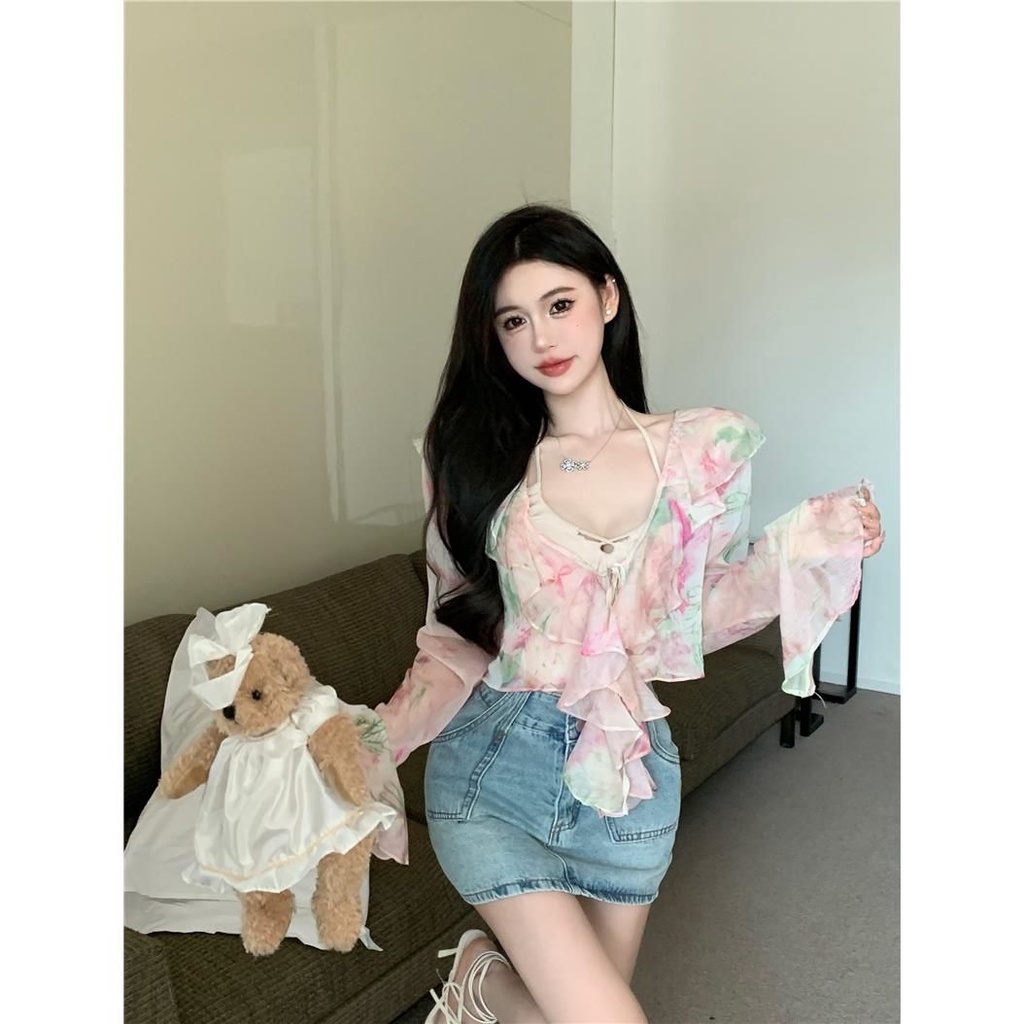 Áo Kiểu Vải Voan Trễ Vai Phối Bèo Thời Trang Mùa Hè Hàng Mới Dành Cho Bạn Nữ