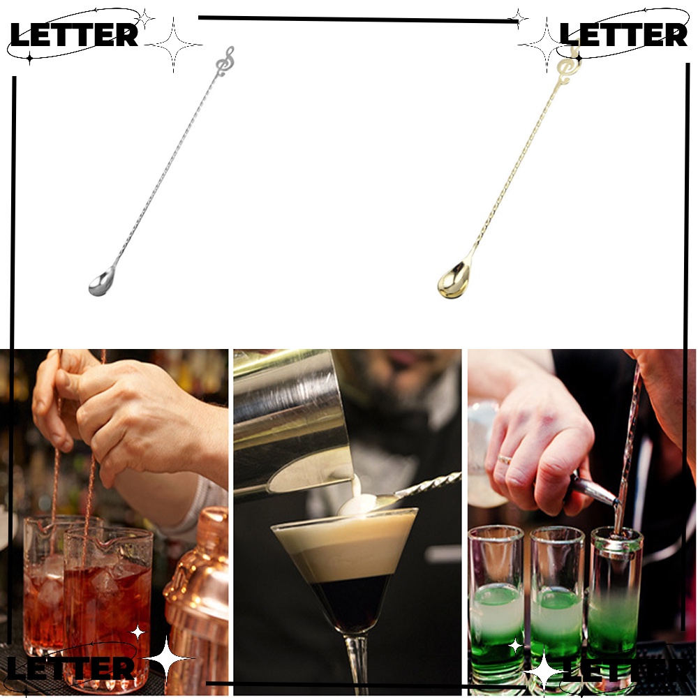 Set 2 Muỗng Khuấy Cocktail 12 Inch Bằng Thép Không Gỉ Hình Nốt Nhạc Độ