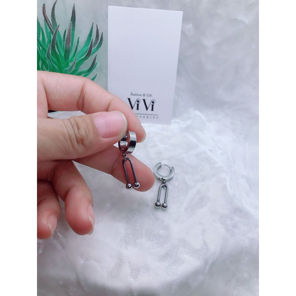 Bông tai nam/ nữ thép không rỉ cao cấp kiểu tròn tòn teng chữ U – khuyên tai ViVi_Gift