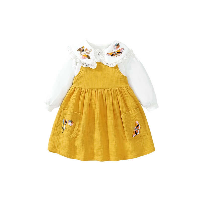 Đầm Yếm Chất Liệu Cotton Thêu Họa Tiết Phong Cách Âu Mỹ Thời Trang Mùa Thu Xinh Xắn Cho Bé Gái