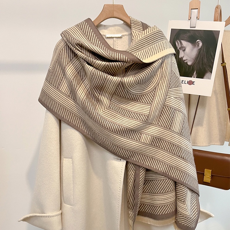 Khăn Choàng Cổ Hai Mặt Bằng Vải Cashmere Dày In Chữ Thời Trang Mùa Đông Phong Cách Hàn Quốc Cho Nữ