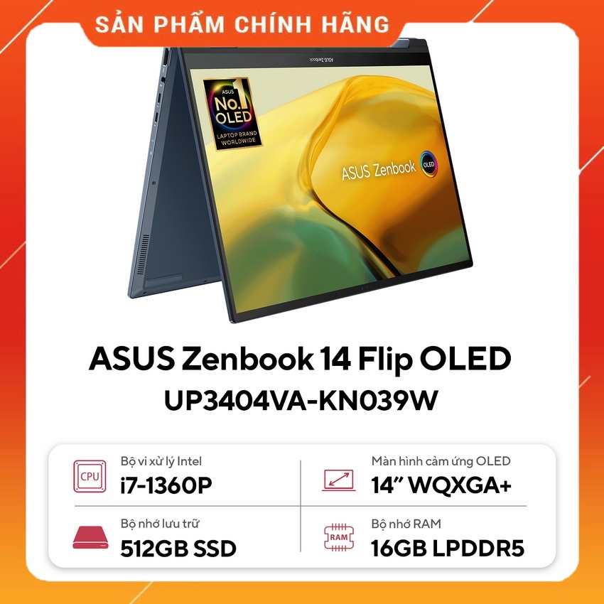 LAPTOP ASUS ZENBOOK UP3404VA-KN039W (I7 1360P/16GB RAM/512GB SSD/14 OLED CẢM ỨNG/WIN11/BÚT/CÁP/TÚI/XANH)