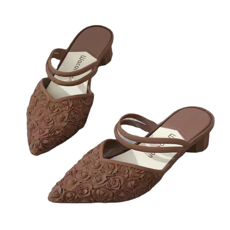 Xăng đan Đế Bệt Gót Thấp Mũi Nhọn Màu Trơn Thời Trang Thường Ngày Cho Nữ