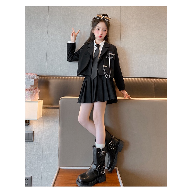 Bộ Áo Khoác Tay Dài + Chân Váy Ngắn Thời Trang Mùa Thu Xinh Xắn Cho Bé Gái