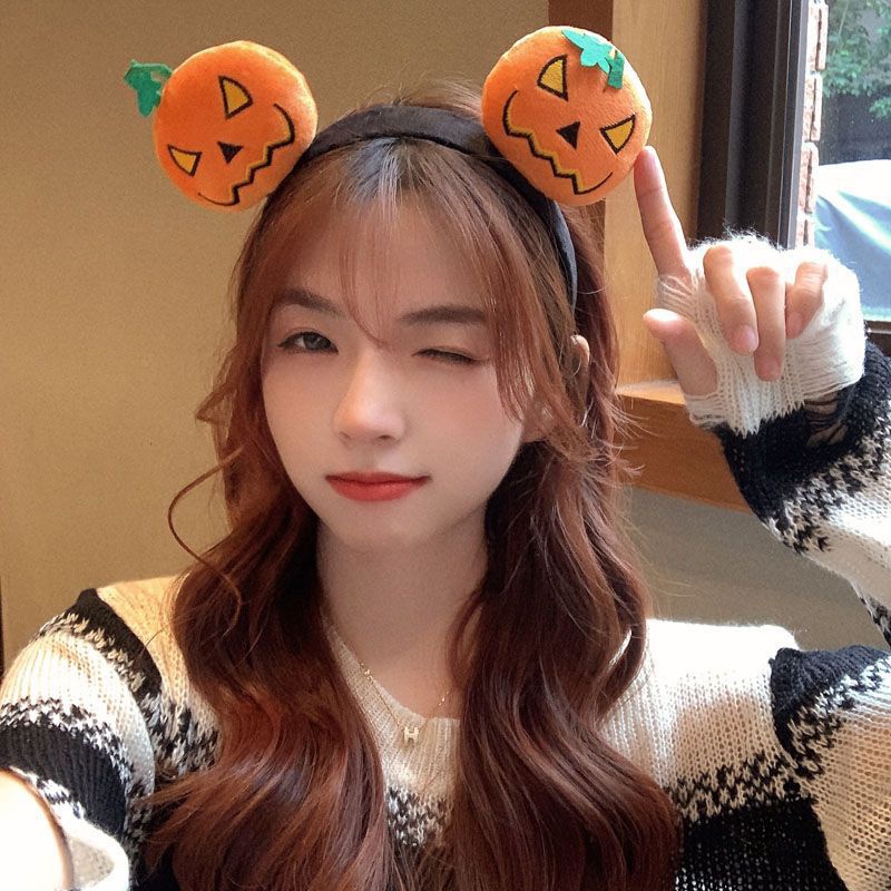 Băng Đô Cài Tóc Rửa Mặt Bằng Lông Nhung Họa Tiết Bí Ngô Halloween Dễ Thương Vui Nhộn Cho Bé Gái
