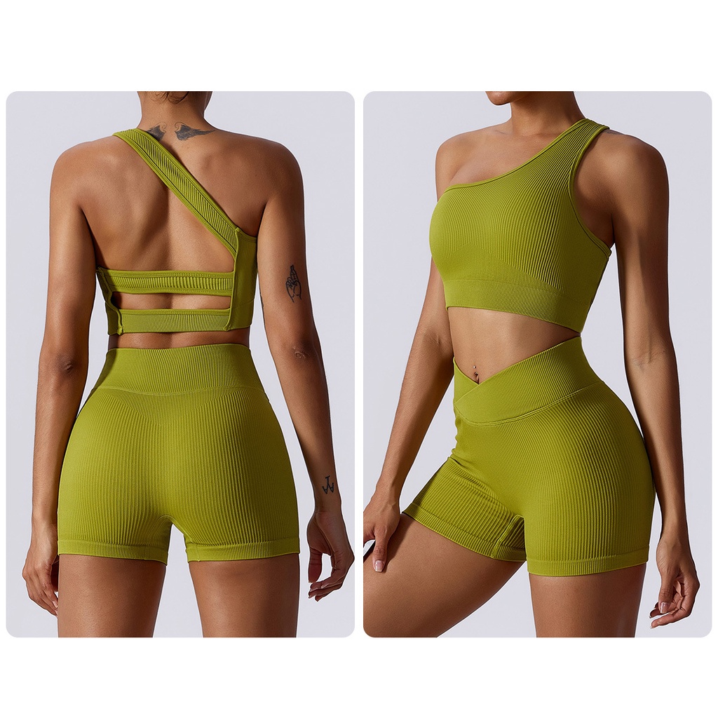 Yoga sports set gân dây đeo đơn và quần short thể thao high-rise