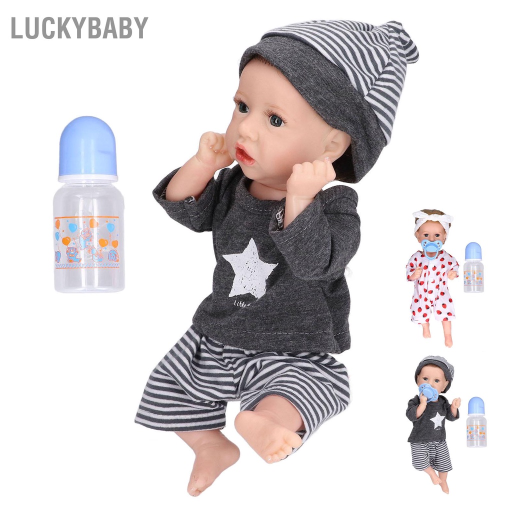 LUCKYBABY Búp bê em bé tái sinh 12 inch Tay chân linh hoạt Đồ chơi búp bằng silicon mềm giống như thật với bình sữa