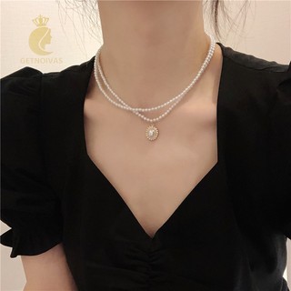 Thanh lịch cổ điển pháp đôi ngọc trai vòng cổ nữ ins net chuỗi xương đòn màu đỏ đơn giản thiết kế thích hợp trang sức cổ