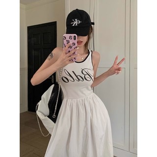 Đầm Dài Dáng Chữ a Không Tay In Chữ Phong Cách Hàn Quốc Cổ Điển Thời Trang Mùa Hè Hàng Mới Dành Cho Bạn Nữ