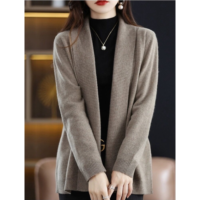 Multiplication cashmere cardigan nữ 2023 mùa thu phong cách mới ve áo rời dệt kim dài tay all-match mỏng hơn nhìn bên ngoài mặc mồ hôi