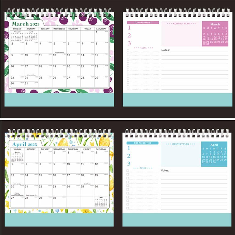 Lịch để bàn UUMIR tháng 1/2024-tháng 6/2025 tiếng Anh họa tiết hoa xương rồng đơn giản hóa lịch trình hàng tháng