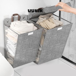 UUMIR đựng quần áo bẩn UUMIR chất liệu sợi lưới vải lanh có thể gập lại sức chứa lớn có nắp cho nhà ở