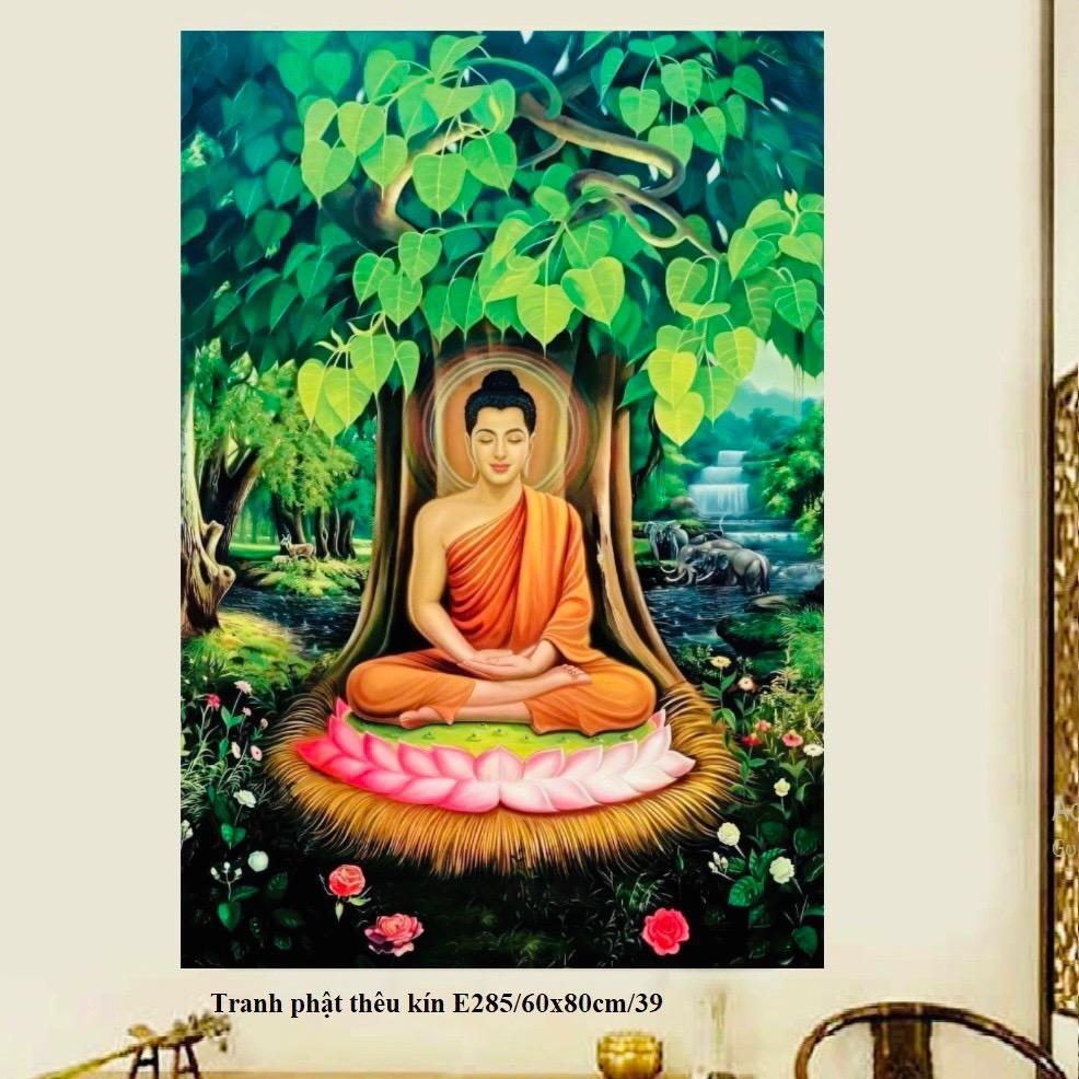 Tranh Thêu Kín Mẫu Mới Phật Thích Ca Phật Ngồi Gốc Cây Bồ Đề E285(60x80cm)