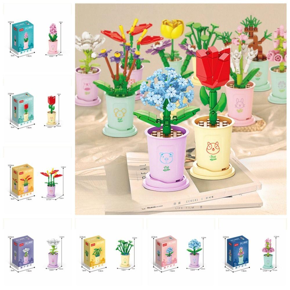 Khối lắp ráp MMULCK mô hình bó hoa bằng nhựa đáng yêu làm đồ chơi quà tặng trẻ em
