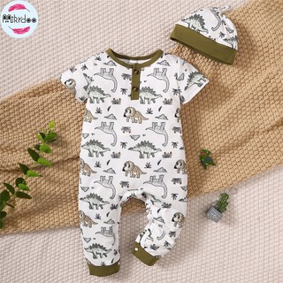 Sơ sinh bé trai bodysuit hàng ngày khủng long in áo liền quần ngắn tay romper với mũ quần áo playsuit