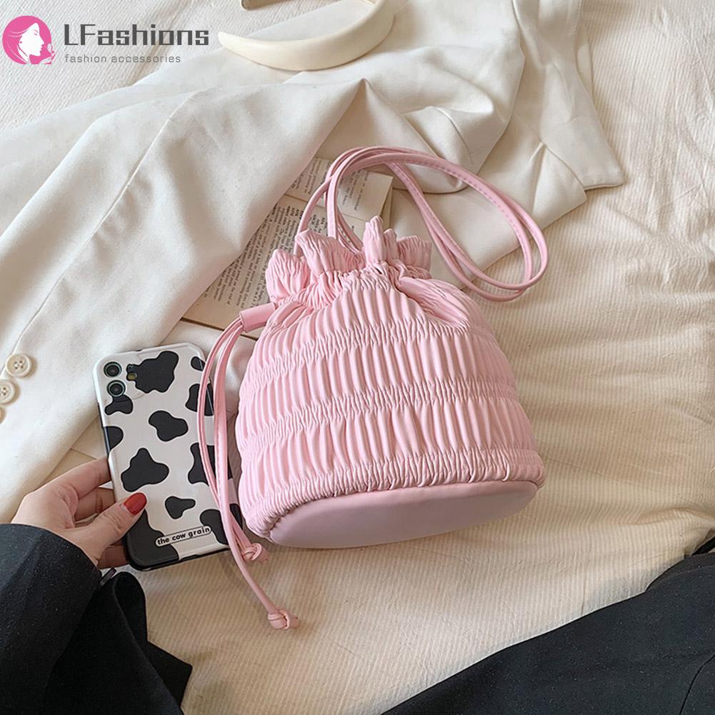 ❀ Áo Thun In Chữ Lovefashionss Thời Trang ❀ Túi xách hợp thời trang xếp ly túi đeo vai nữ túi đeo chéo da pu túi dây rút túi đeo chéo nhẹ ngọt ngào