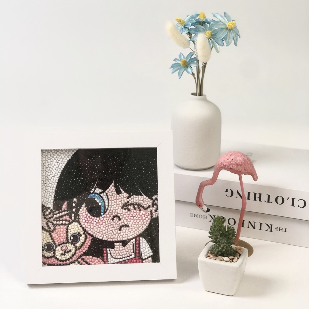 Bộ Tranh Đính Đá Tự Làm Toàn Diện Họa Tiết Công Chúa Và Bướm Có Khung Trang Trí