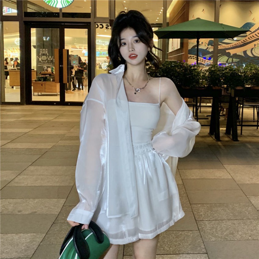 Bộ Áo Khoác Cardigan Chống Nắng Dáng Rộng Phối Quần Short Thời Trang Mùa Hè Hàn Quốc Mới Cho Nữ