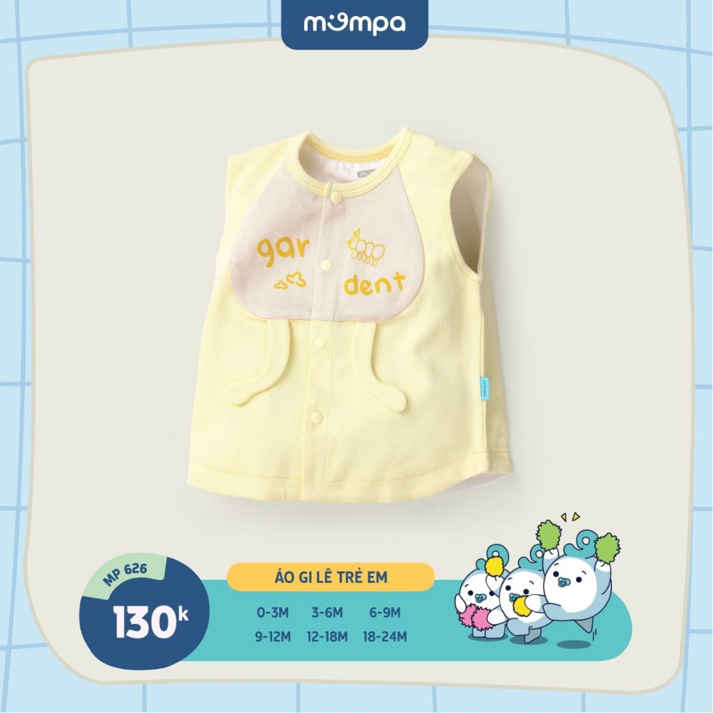 Áo gile cho bé sơ sinh Mompa 0-24 tháng cúc giữa vải cotton nỉ giữ ấm mềm mại thoáng khí MP 626