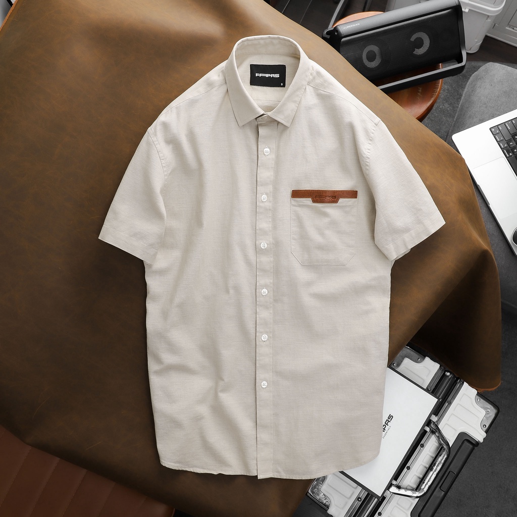 Áo Sơ Mi Tay Ngắn Nam Chất Liệu Linen Phong Cách Vintage Leathe FAPAS