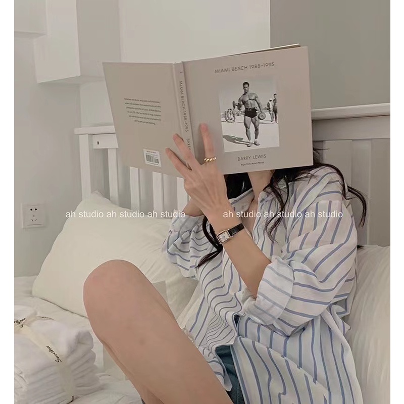 Suxi mùa hè áo sơ mi sọc mỏng rời dài tay chống nắng hàng đầu cho áo sơ mi nữ