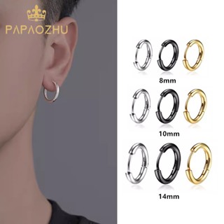  1 Bông tai PAPAOZHU vòng tròn xỏ inox vàng  đen  bạc thời trang nam nữ 