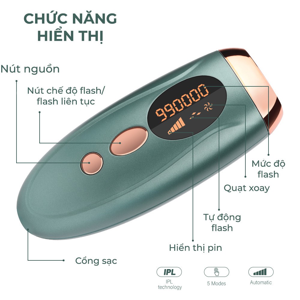 Máy Triệt Lông Toàn Thân Vĩnh Viễn IPL990000 - Máy triệt lông cầm tay mini - Triệt lông toàn thân bằng Laser - BH 1 năm