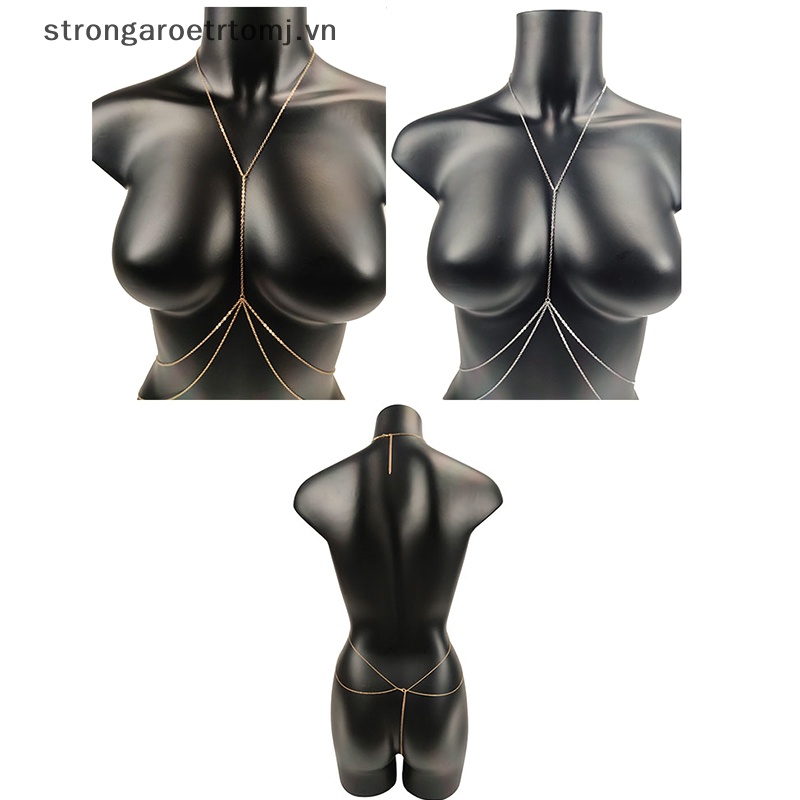 Strongaroetrtomj sexy chest chain bikini female body belly chains for women cross waist chains.