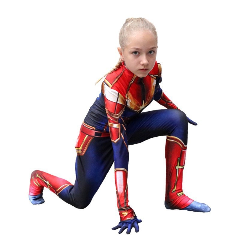 Captain marvel cosplay costume movie the avengers siêu anh hùng carol danvers cosplay bodysuit Áo liền quần halloween trang phục cho trẻ em