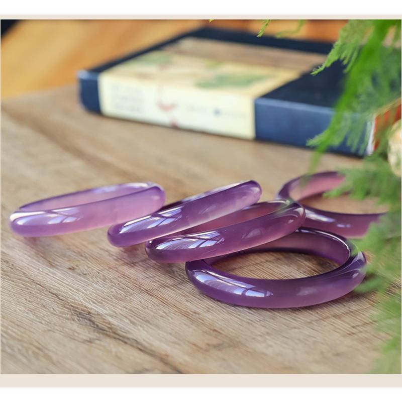 Chalcedony nữ phong cách trẻ trung vòng tay ngọc mã não dải phẳng màu hồng tím