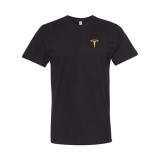 Tesla gold logo front back tshirt vận chuyển