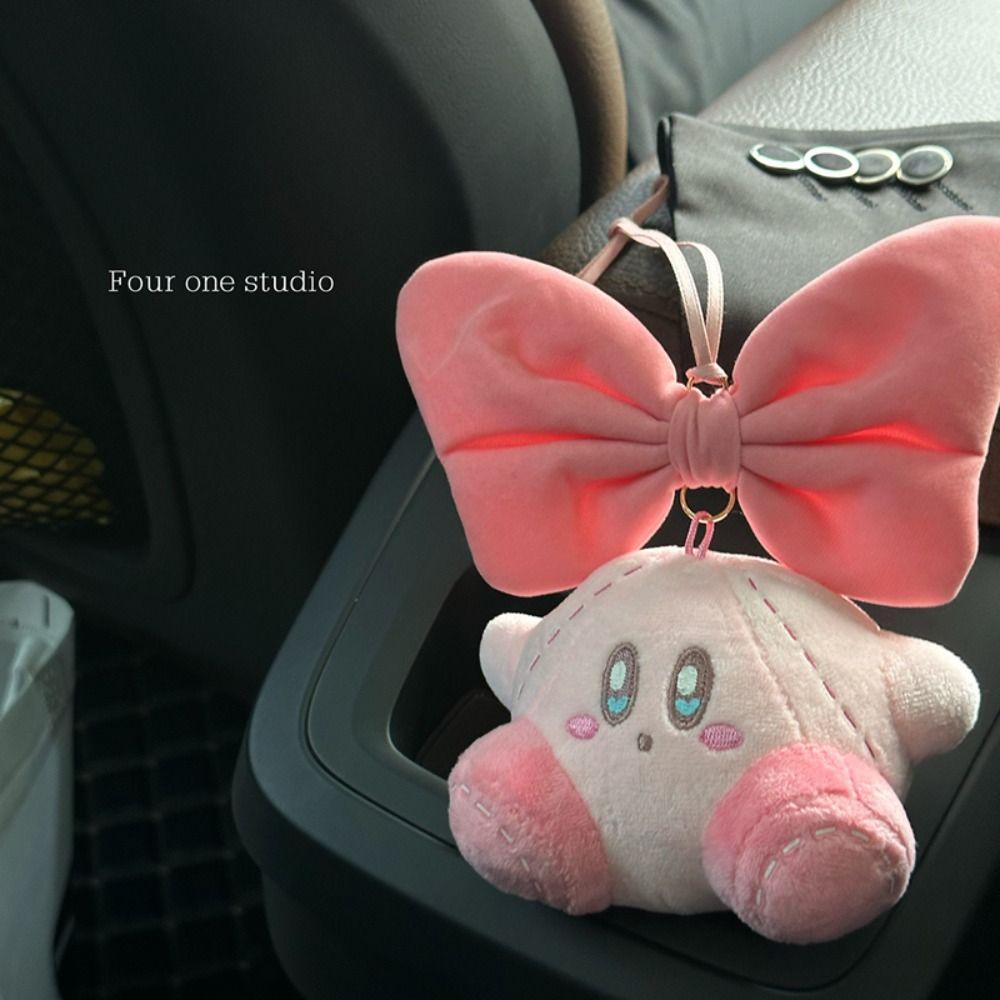 Mặt dây chuyền kirby ngôi sao shanhai, móc khóa sang trọng kirby's dream land kirby sang trọng, ngôi sao mềm dễ thương kirby pink bow car ornament