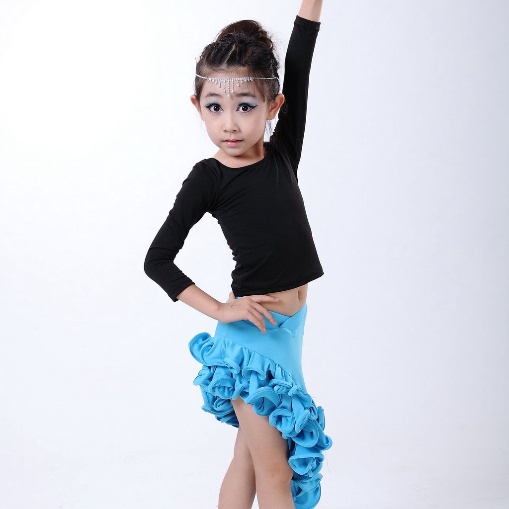 New latin three-piece suit trẻ em khiêu vũ đua xe phù hợp với thực hành váy mùa hè dài tay và tay ngắn cô gái kiểm tra váy tập thể dục quần áo