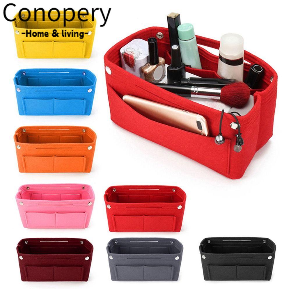 Conopery Túi linner, với túi lưu trữ hàng đầu có khóa kéo chèn túi mỹ phẩm, mỹ phẩm multi-túi xách tay nỉ tổ chức phụ nữ