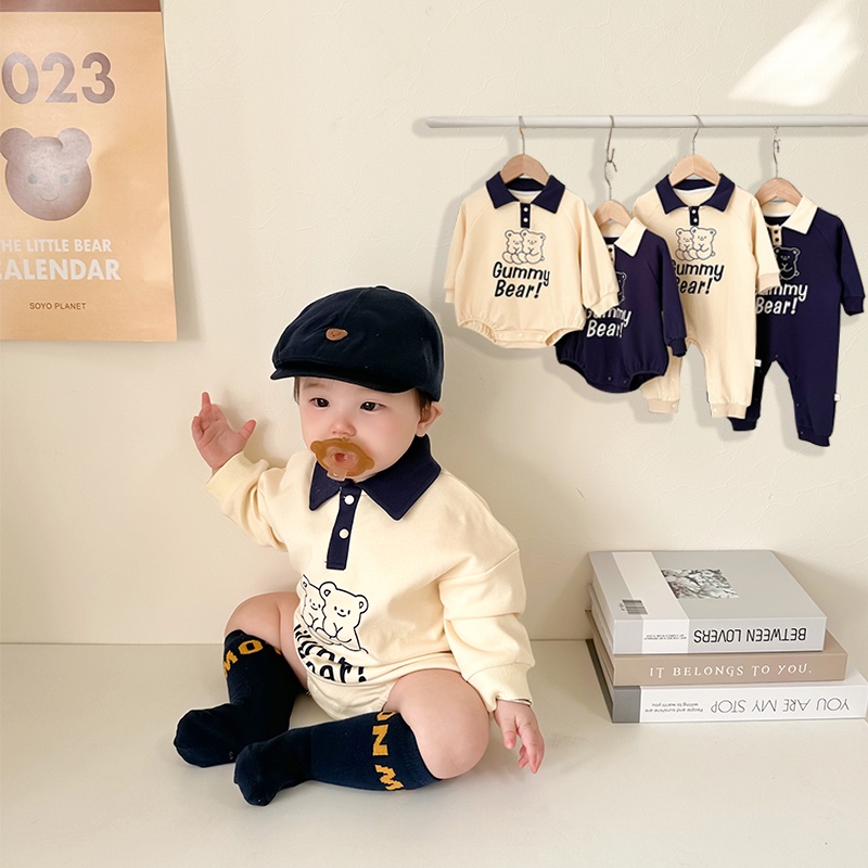 Ins style quần áo trẻ em 0-2 tuổi áo liền quần hình tam giác cotton mềm mại phiên bản hàn quốc rộng rãi hợp thời trang bé trai bé gái quần áo đi chơi