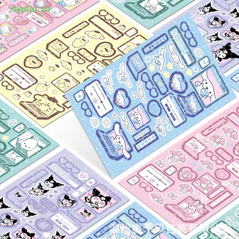 Ziyulin 6sheets / set hình dán laser hoạt hình dễ thương kawaii melody kuromi hello kitty decals trang trí không thấm nước diy sticker kids toys vn