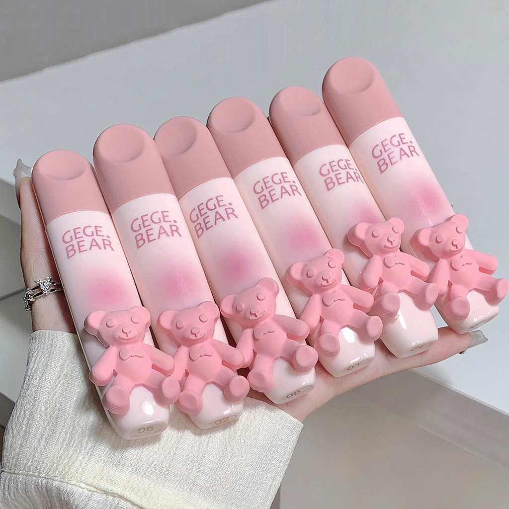 Crystal glossy lip glaze mirror cute bear lip gloss không thấm nước trong suốt nude liquid lipstick lip girls trang điểm