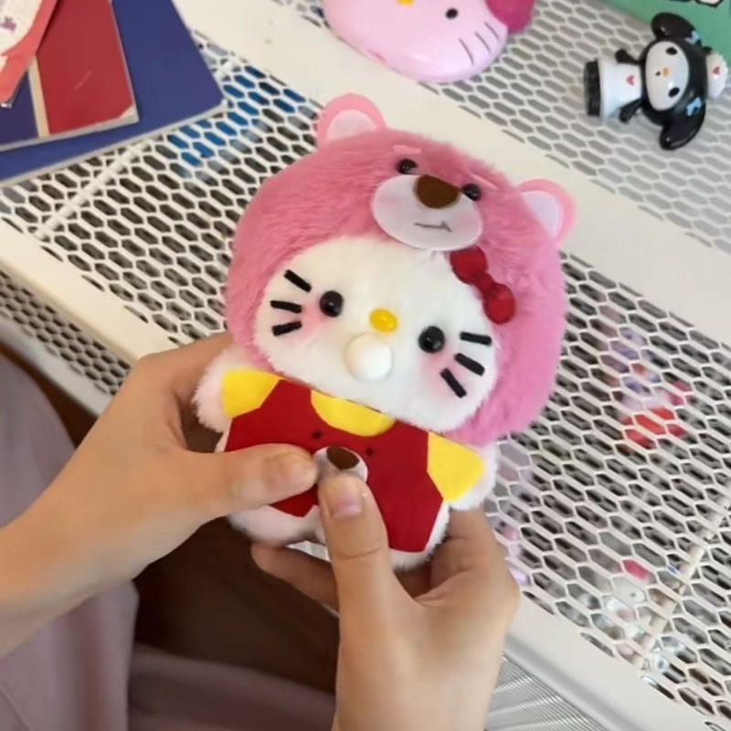 Strawberry bear kt cat plush doll handmade diy material bag homemade spit bubble squeak cartoon doll house phụ kiện