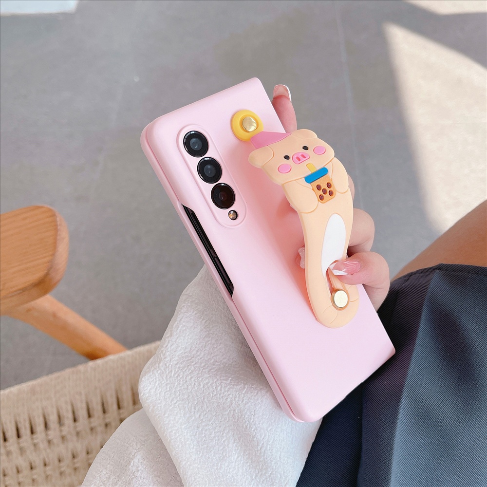 Ốp lưng samsung galaxy z fold3 4 thin skin feel cartoon wrist strap fold hard case for fold4 anti-scratch anti-drop cover