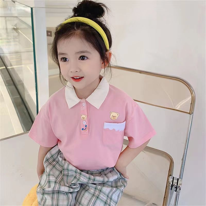 Ready stock hot sale phong cách mới nhật bản cô gái hàn quốc phong cách hàn quốc thời trang t-shirt ngắn tay cho bé 2023 mùa hè phong cách mới giản dị áo thun polo trẻ em preppy style top