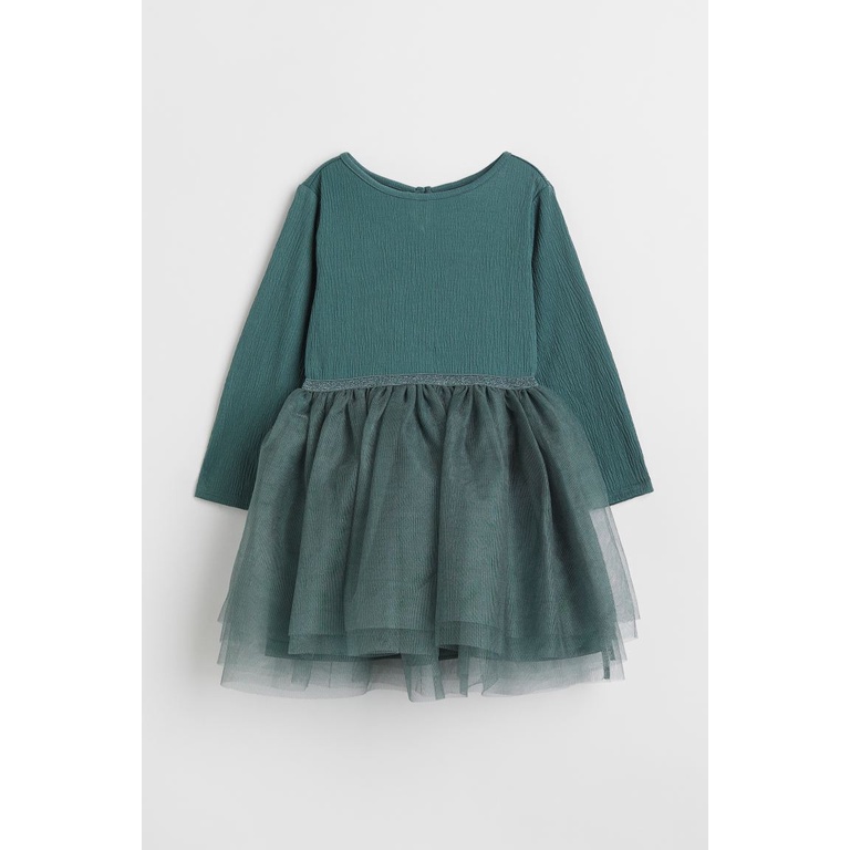 Đầm thun phối voan dài tay hàng H&M xuất