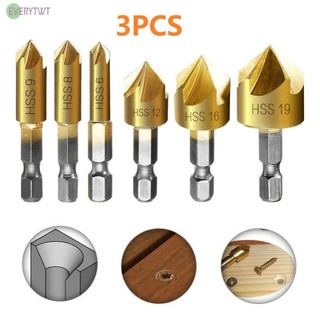 ⭐24H SHIPING ⭐3pcs Chamfering Tool Countersink Drill Bit  Hex Shank Woodworking Hole Opener