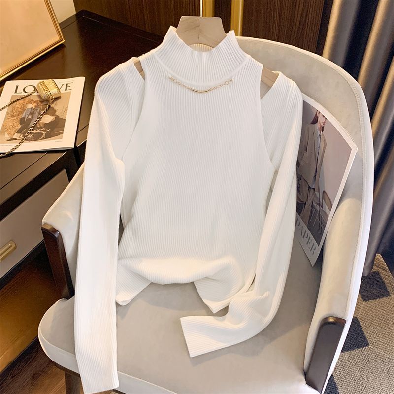 Áo sweater Dệt Kim Tay Dài Khoét Lỗ Phối Dây Xích Kiểu Phương Tây Thời Trang Thu Đông 2023 Cho Bạn Gái