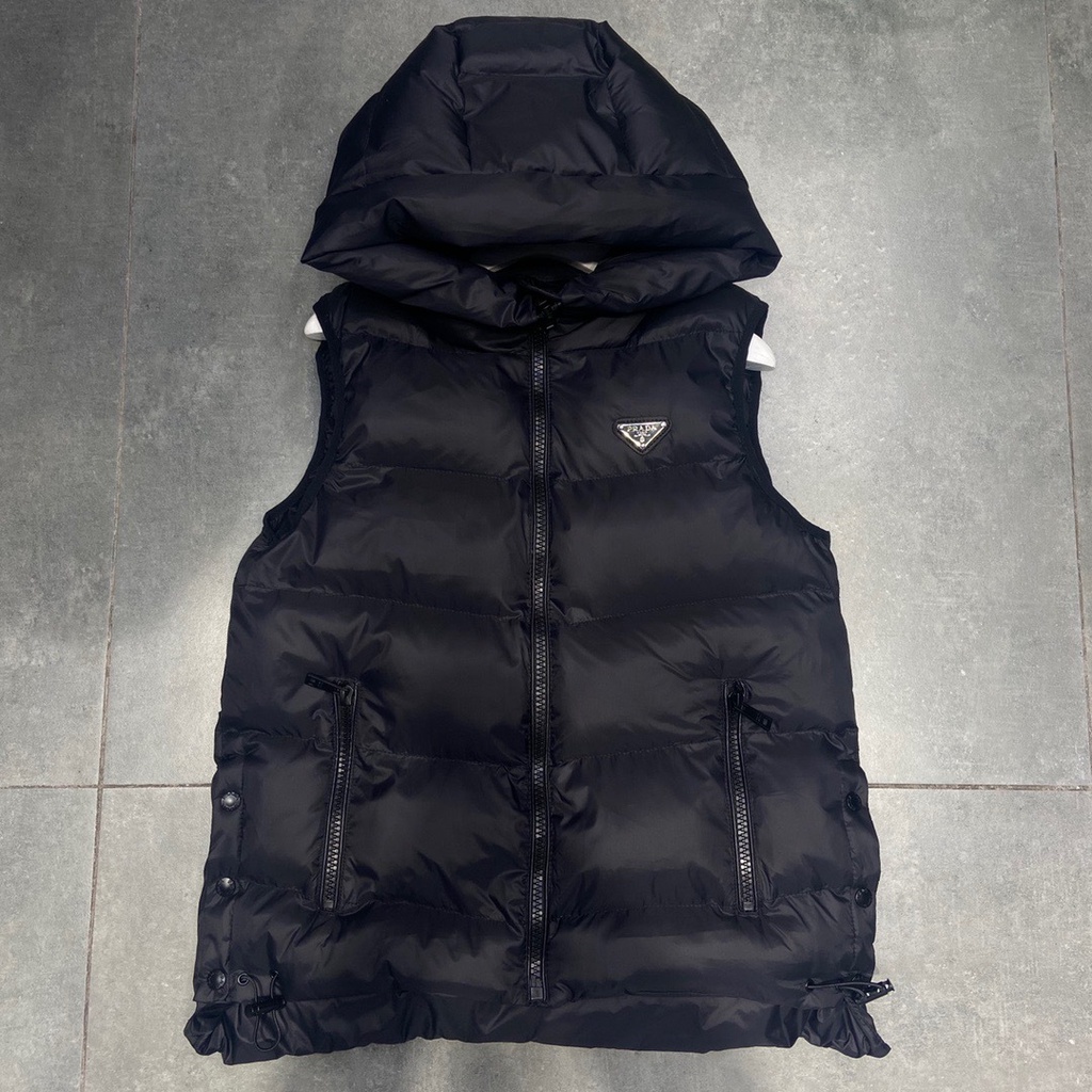 5Q4Y PRADA 2023 autumn and winter New letter triangle logo hooded bread jacket down cotton vest coat fashionable warm