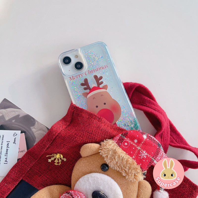 Bling christmas quicksand phone case for iphone 14 pro max 14 plus 13 pro max glitter christmas tree soft cover chống sốc santa claus phone case sleigh elk cover