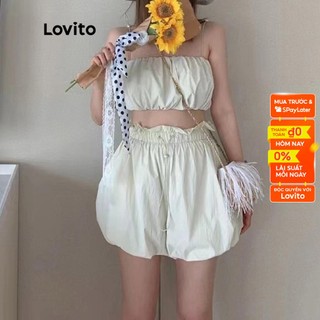 (Gợi ý từ KOL) Áo kiểu hai dây LOVITO không tay xếp nếp màu trơn mặc thường ngày L14D066 (Màu be)