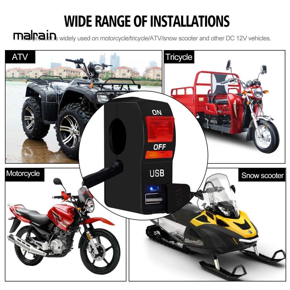 Công Tắc Đèn Pha Xe Máy 12V Có Đèn Báo Hiệu Một Cổng Sạc Màu Trong Suốt