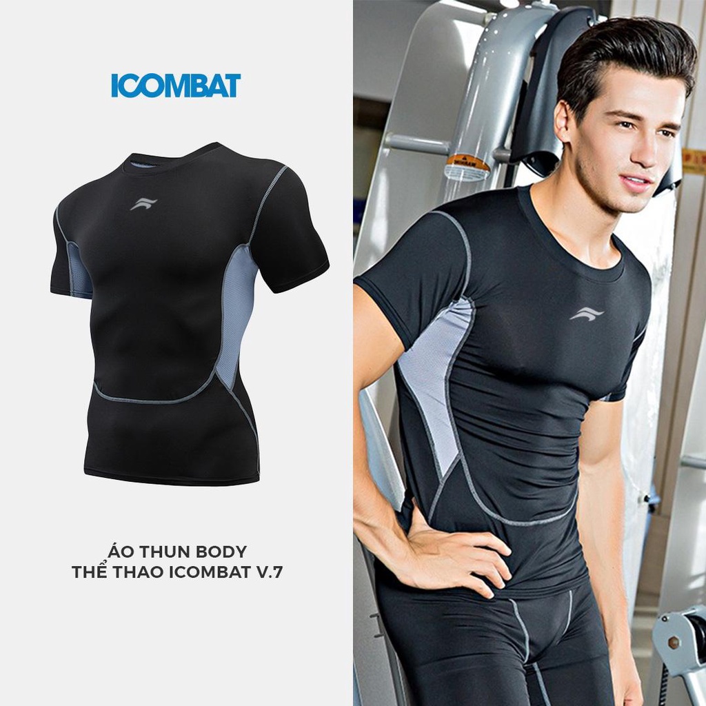 Áo thun BODY cộc tay thể thao nam iCOMBAT v.7 màu đen siêu thoáng khí chuyên GYM và vận động ngoài trời