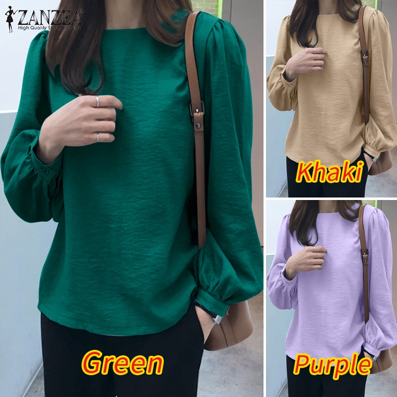 Áo kiểu ZANZEA tay phồng dài cổ tròn thời trang Hàn Quốc cho nữ